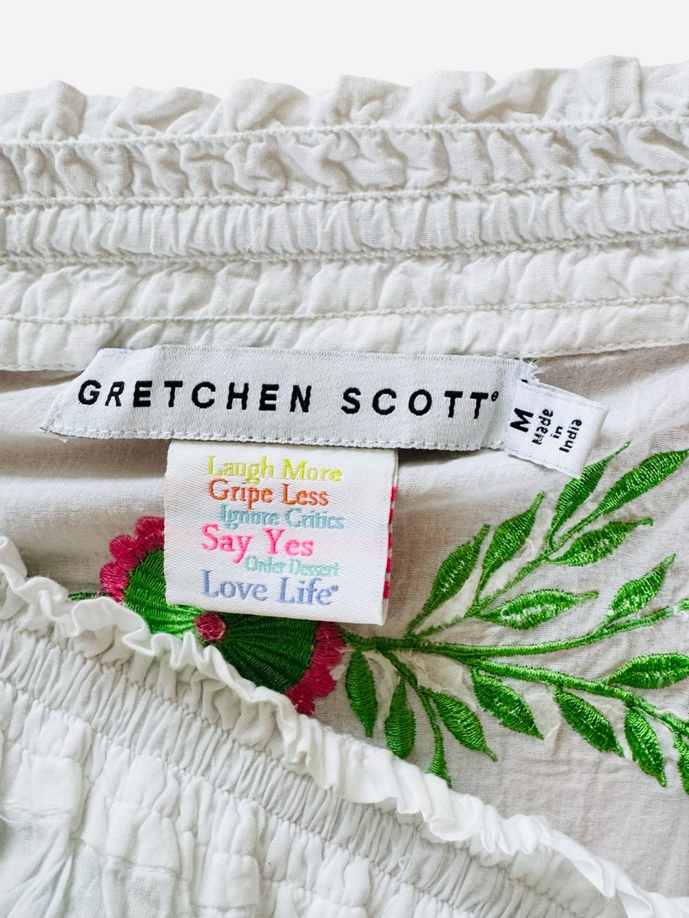 Gretchen Scott Embroidered Tunic Top 100% Cotton Boho Size Medium - Picture 4 of 5